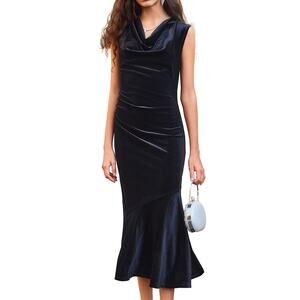 NWT Medium Black Velvet Maxi Date Night Cocktail Dress